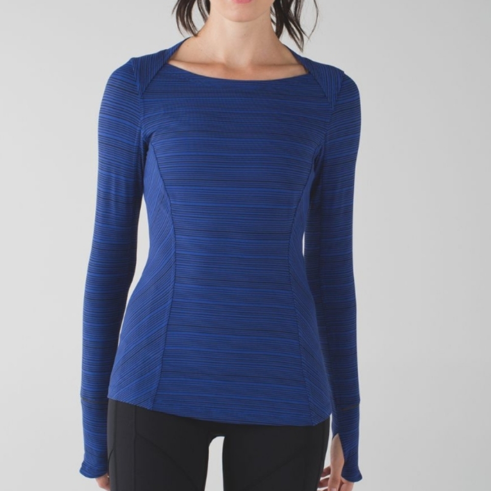 Lululemon Kanto Catch Me Long Sleeve Kanto Stripe Sapphire Blue Black